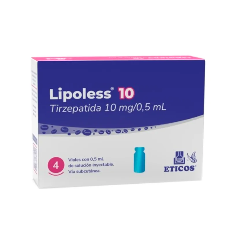 Lipoless · Tirzepatida · 10 mg · 4 viales — embalagem do produto