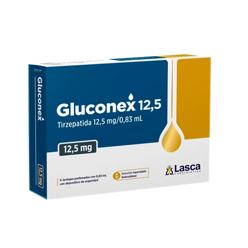 Gluconex · Tirzepatida · 12.5 mg · 4 jeringas — embalagem do produto