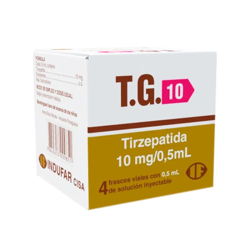 T.G. · Tirzepatida · 10 mg · 4 viales — embalagem do produto