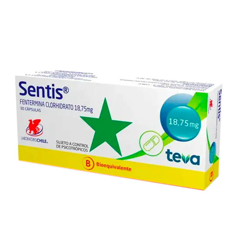 Sentis · Fentermina · 18.75 mg · 30 capsulas — embalagem do produto
