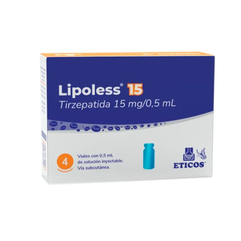 Lipoless · Tirzepatida · 15 mg · 4 viales — embalagem do produto