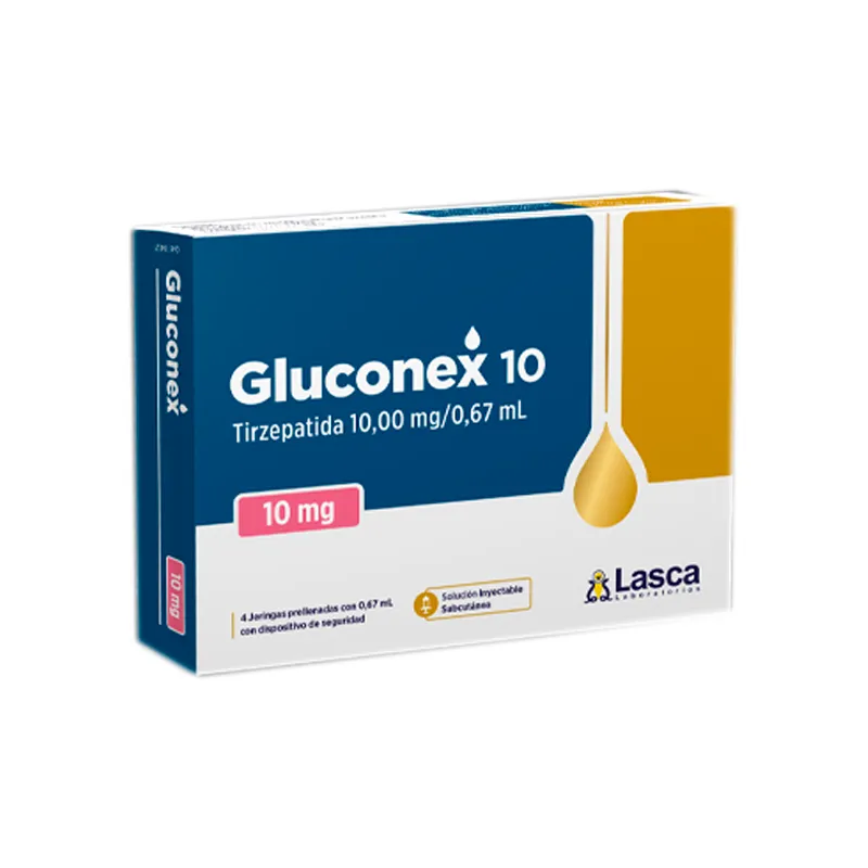 Gluconex · Tirzepatida · 10.00 mg · 4 jeringas — embalagem do produto
