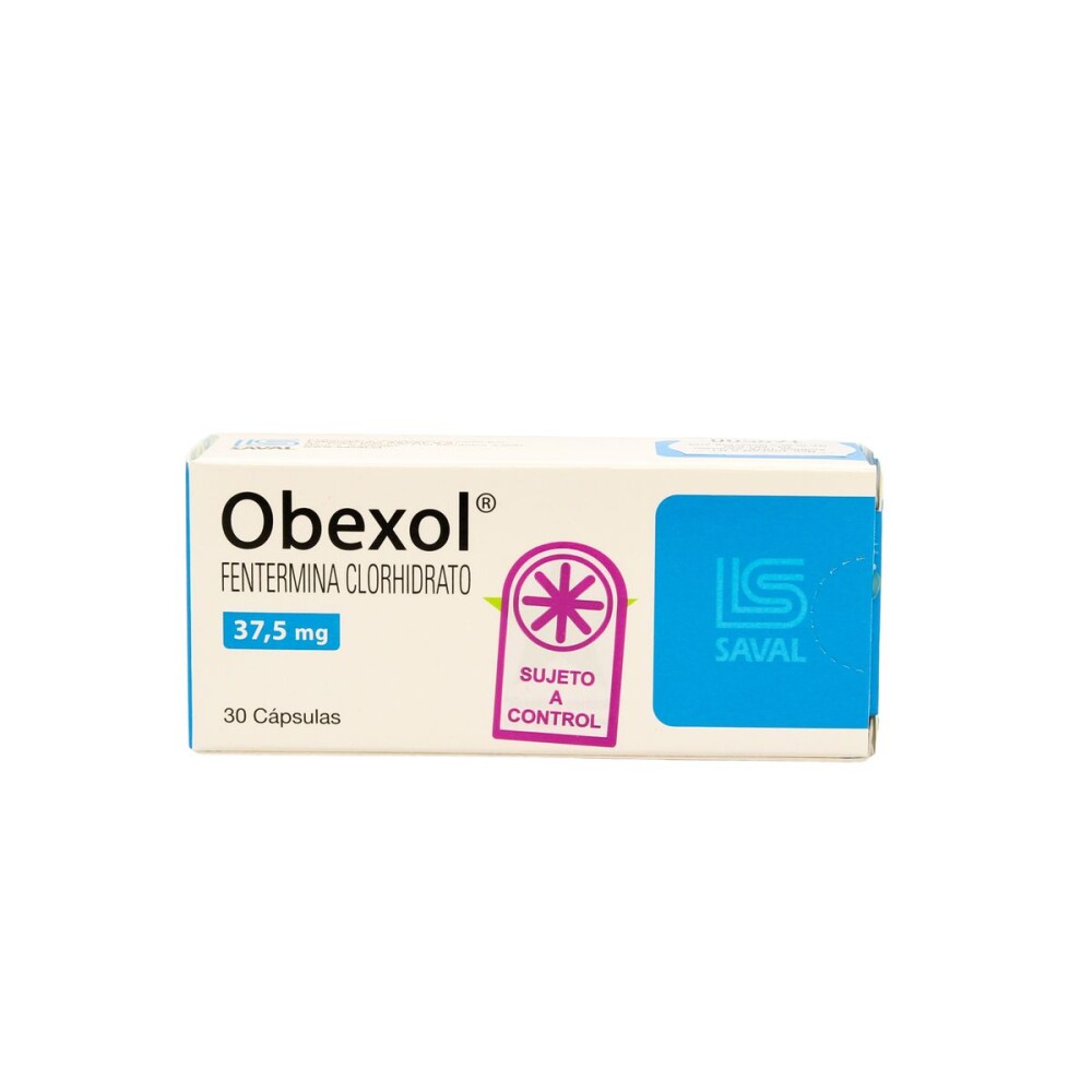 Obexol · Fentermina · 37.5 mg · 30 caps. — embalagem do produto