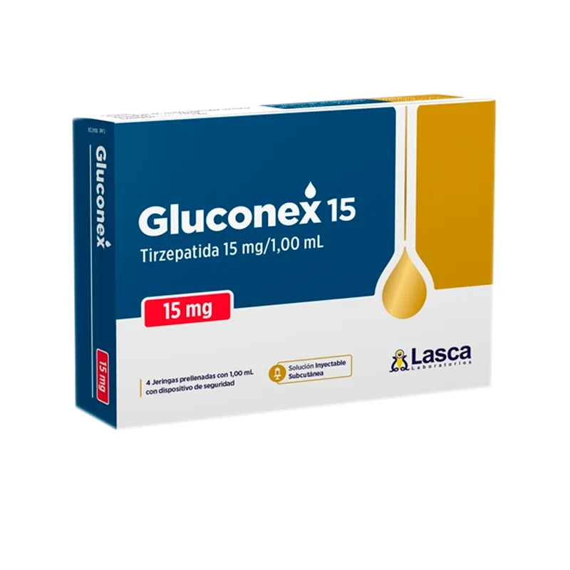 Gluconex · Tirzepatida · 15 mg · 4 jeringas — embalagem do produto