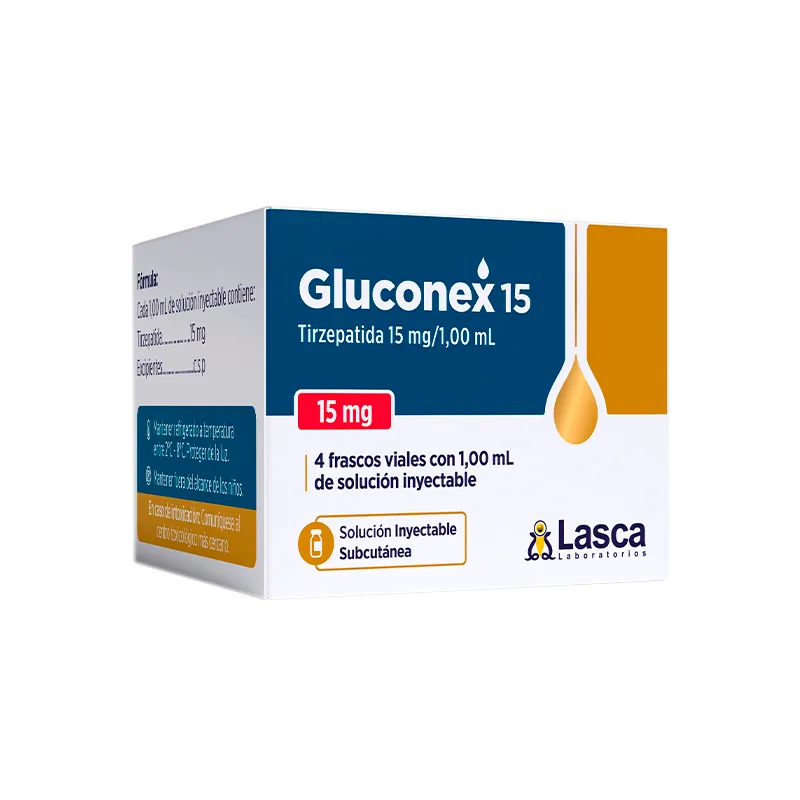 Gluconex · Tirzepatida · 15 mg · 4 frascos — embalagem do produto