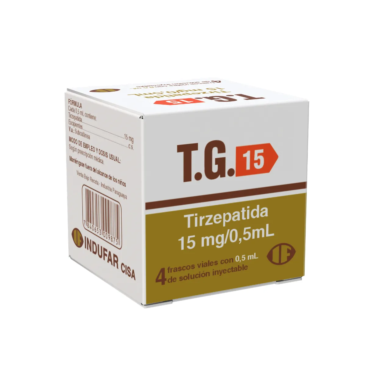 T.G. · Tirzepatida · 15 mg · 4 viales — embalagem do produto