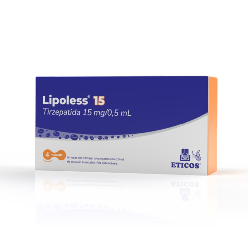 Lipoless · Tirzepatida · 15 mg · 4 jeringas — embalagem do produto