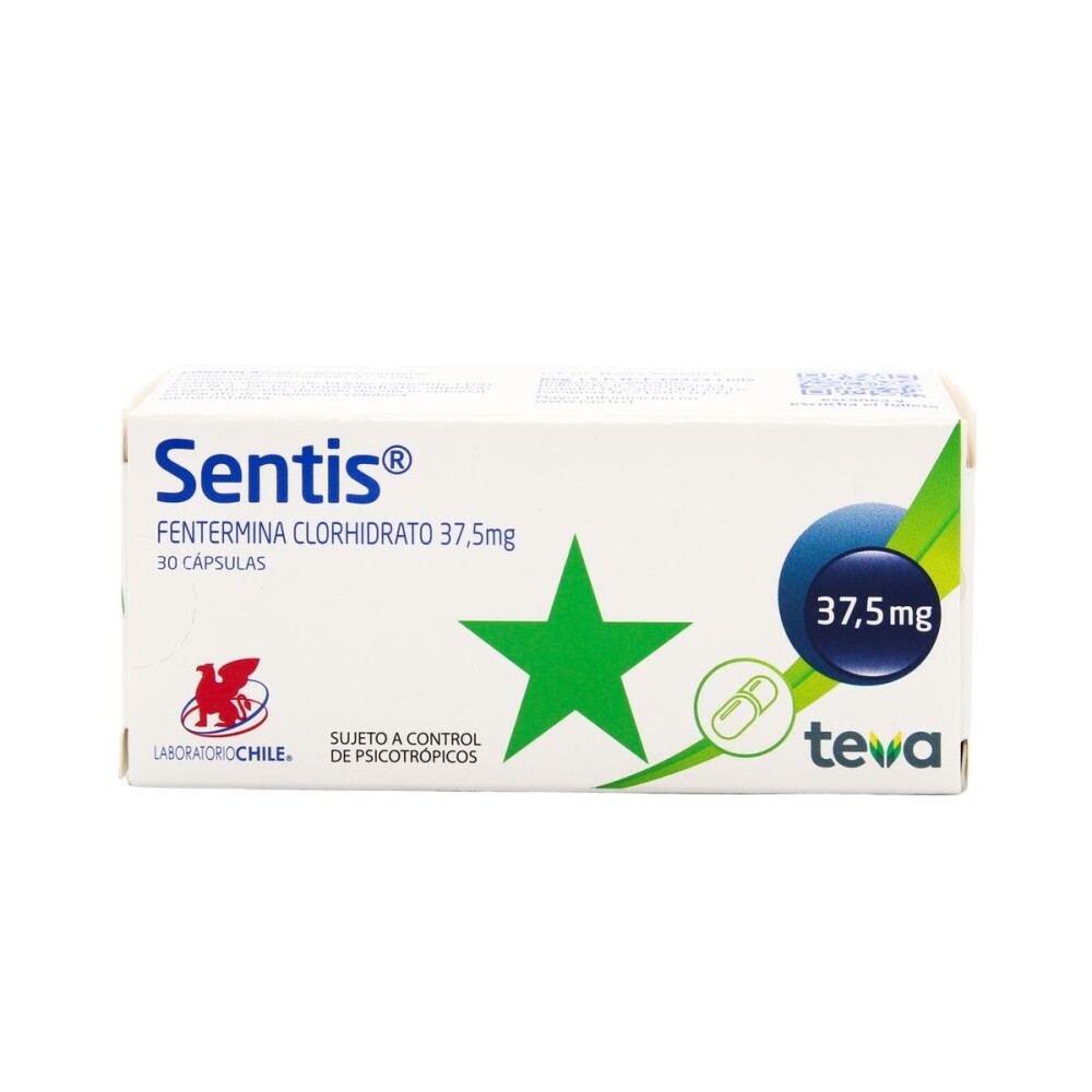 Sentis · Fentermina · 37.5 mg · 30 caps. — embalagem do produto