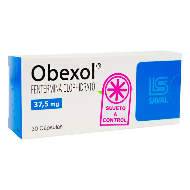 Obexol · Fentermina · 37.5 mg · 30 capsulas — embalagem do produto