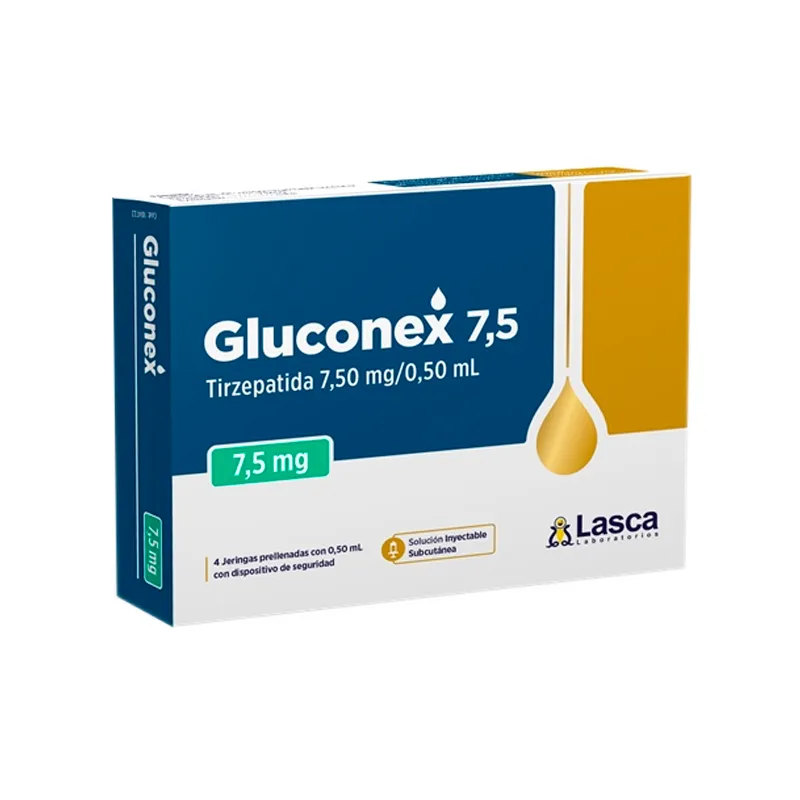 Gluconex · Tirzepatida · 7.5 mg · 4 jeringas — embalagem do produto