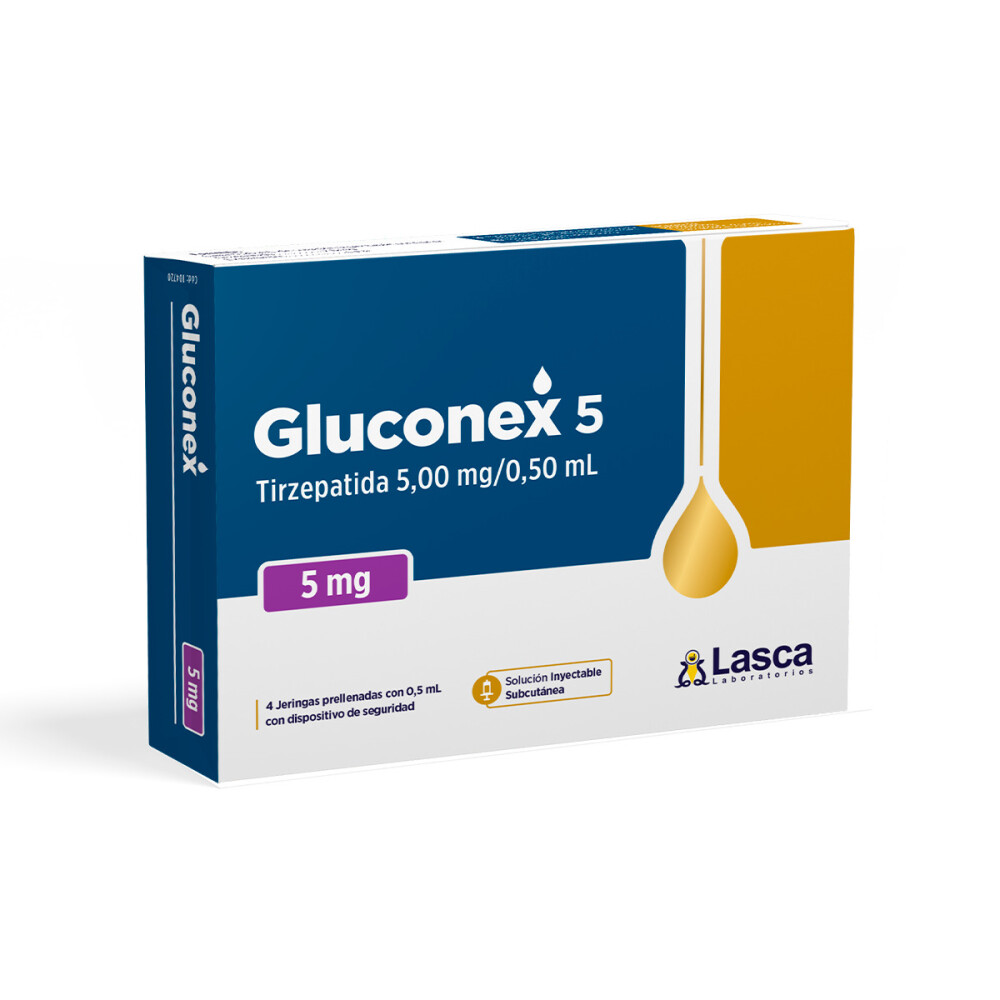 Gluconex · Tirzepatida · 5 mg · 4 jeringa — embalagem do produto